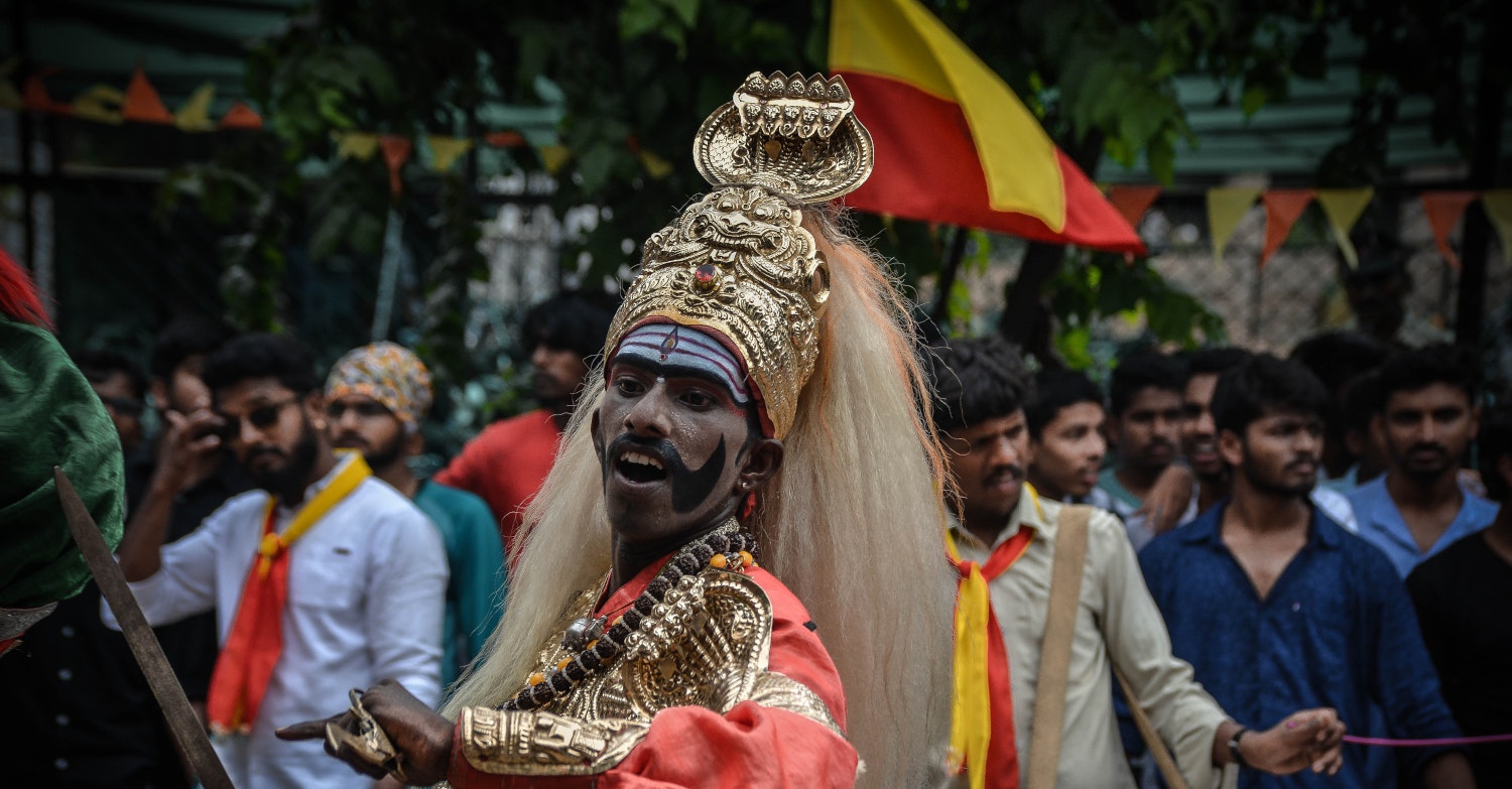 Man with Kannada flag